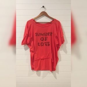 sauce Summer of Love Floral Rustic Flowy Tropics High-Low Coral Flowy Shirt